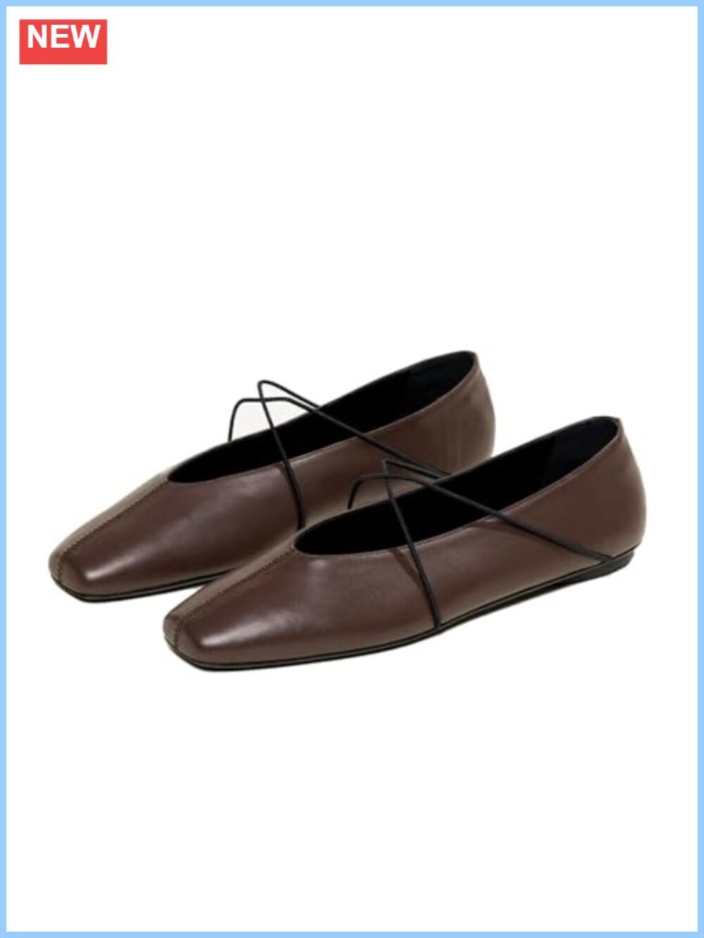 Square Toe Ballet Flats Criss Cross Strap Faux Leather Slip On Comfortable